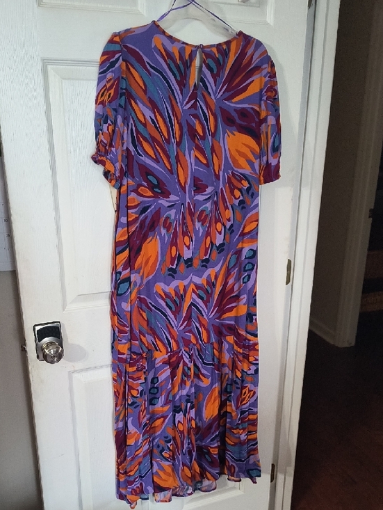 Terra & Sky Purple Abstract Print Maxi Dress with Orange Accents - Picture 2 of 4